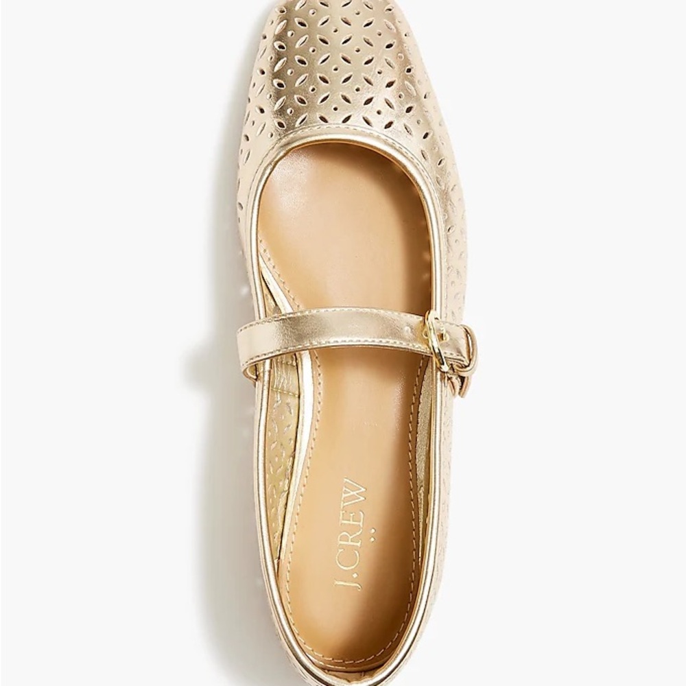 J. Crew Gold Perforated Mary Jane Flats